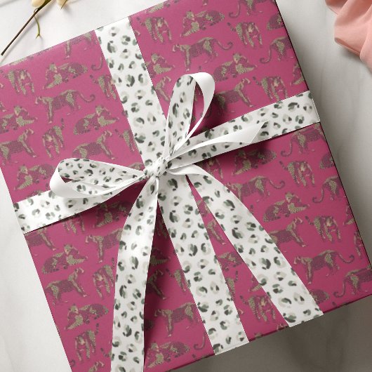 ワイルドサファリジャングルヒョウパターン(の模様が)ある サテンリボン