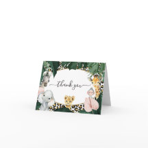 ワイルドサファリジャングル動物の誕生日お礼カード