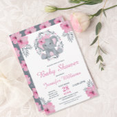 ワイルドサファリピンクフローラゾウ赤ちゃんシャワー 招待状