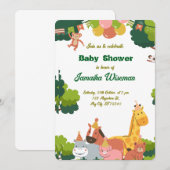ワイルドサファリベイビーシャワーカード - ジャングルの動物 招待状 (正面/裏面)