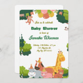 ワイルドサファリベイビーシャワーカーード - ジャングルの動物 招待状 (正面/裏面)