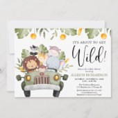 ワイルドサファリ動物の男の子ベイビーシャワーの準備 招待状 (正面)