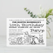 ワイルドサファリ動物キッズカラーリング誕生日パーティー 招待状 (スタンド正面)