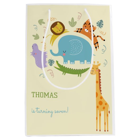 ワイルドサファリ子供の誕生日 ミディアムペーパーバッグ (正面)