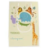 ワイルドサファリ子供の誕生日 ミディアムペーパーバッグ (裏面)