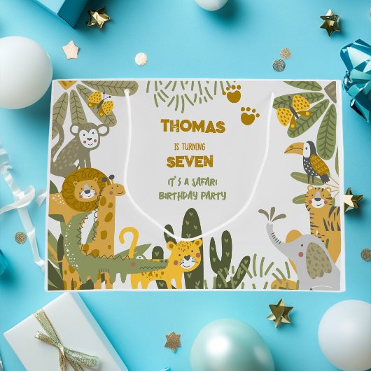 ワイルドサファリ子供の誕生日 ラージペーパーバッグ