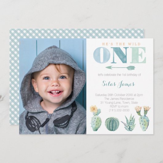ワイルドサボテン第1誕生日パーティーfor Boy 招待状 (正面/裏面)