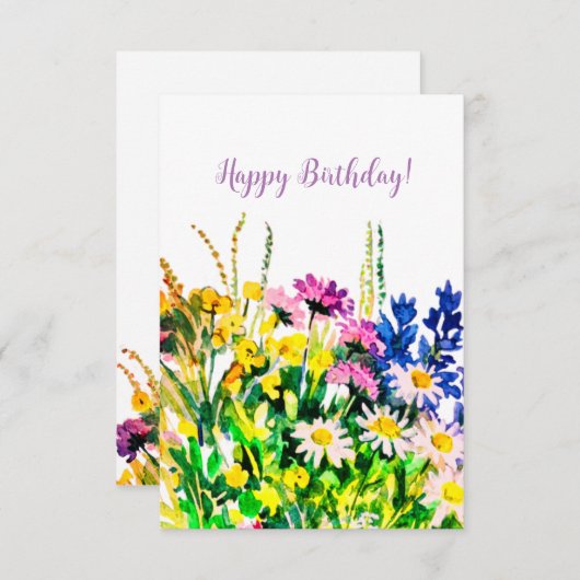 ワイルドサマーフラワーズハッピーバースデーカード サンキューカード (正面/裏面)
