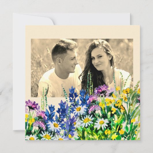 ワイルドサマー花の結婚式場面をおさえる 案内状 (裏面)