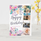 ワイルドシックフローラ水色4フォトグリッド誕生日 カード (黄色い花)