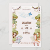 ワイルドジャングルアドベンチャーグリーンウォーターカラー誕生日 招待状 (正面/裏面)