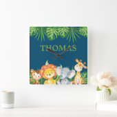 ワイルドジャングルアニマルズサファリボーイキッズ子供部屋デコル スクエア壁時計 (ホーム)