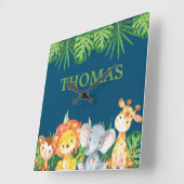 ワイルドジャングルアニマルズサファリボーイキッズ子供部屋デコル スクエア壁時計 (傾斜)