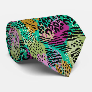 ワイルドジャングルアニマルプリントオンブライト抽象芸術カラー ネクタイ