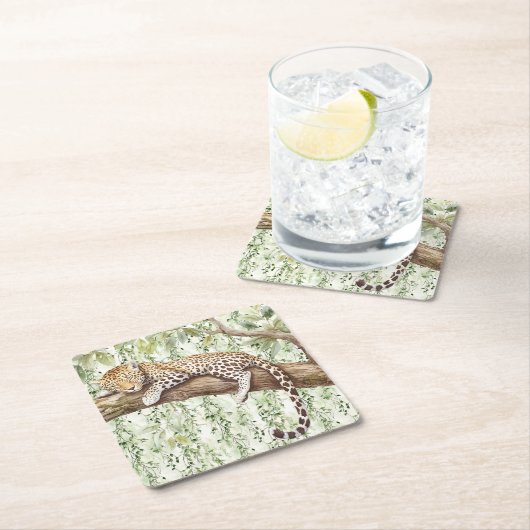 ワイルドジャングルグリーンアイビーヒョウ誕生日 スクエアペーパーコースター (インサイチュ)