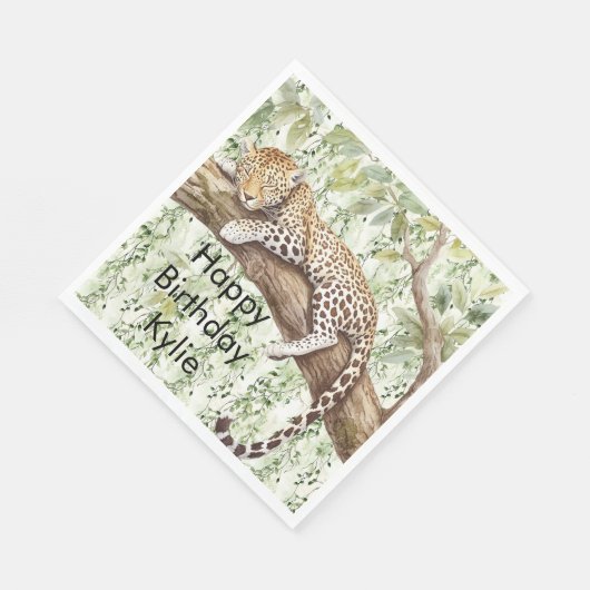 ワイルドジャングルグリーンアイビーヒョウ誕生日 スタンダードランチョンナプキン (角)