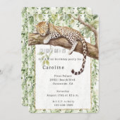 ワイルドジャングルグリーンアイビーヒョウ誕生日 招待状 (正面/裏面)