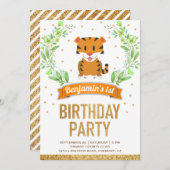 ワイルドジャングルサファリかわいいベビータイガーバースデーパーティー 招待状 (正面/裏面)