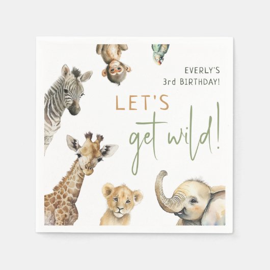 ワイルドジャングルサファリアニマルズ子供の誕生日パーティー スタンダードカクテルナプキン (正面)