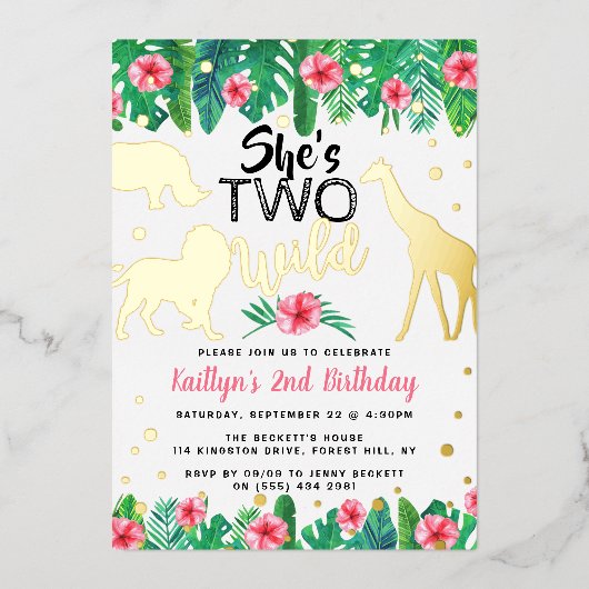 ワイルドジャングルサファリガールズ2ndバースデー実在タ 箔招待状 (正面)