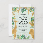 ワイルドジャングルサファリグリーン金ゴールド2nd誕生日 招待状 (正面)