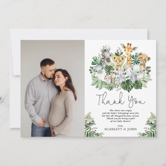 ワイルドジャングルサファリ動物トロピカルベイビーシャワー サンキューカード (正面)