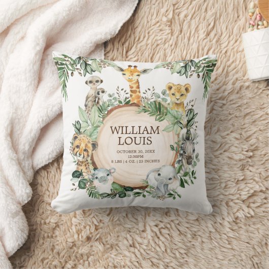 ワイルドジャングルサファリ動物誕生統計少年子供部屋 クッション (ブランケット)