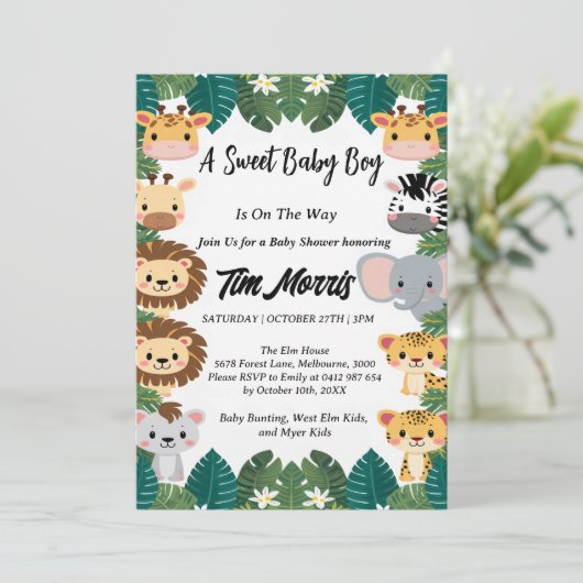 ワイルドジャングルサファリ男の赤ちゃんシャワー 招待状 (スタンド正面)