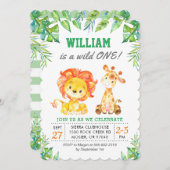 ワイルドジャングルサファリ1男誕生日パーティー 招待状 (正面/裏面)