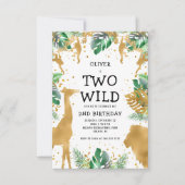 ワイルドジャングルサファリ2nd誕生日金ゴールドグリーン 招待状 (正面)