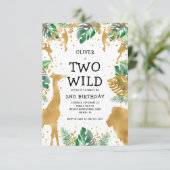 ワイルドジャングルサファリ2nd誕生日金ゴールドグリーン 招待状 (スタンド正面)