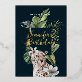 ワイルドジャングルヒョウ任意の年齢の誕生日パーティー 箔招待状 (正面)