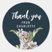 ワイルドジャングルヒョウ誕生日パーティーありがとう ラウンドシール (正面)