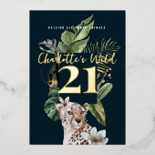 ワイルドジャングルヒョウ21歳の誕生日パーティー 箔招待状 (正面)