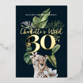 ワイルドジャングルヒョウ30歳の誕生日パーティー 箔招待状 (正面)