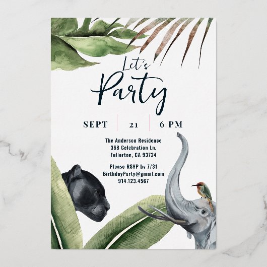 ワイルドジャングルヒョウ30歳の誕生日パーティー 箔招待状 (裏面)