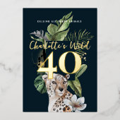 ワイルドジャングルヒョウ40歳の誕生日パーティー 箔招待状 (正面)