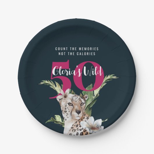 ワイルドジャングルヒョウPink 50誕生日 おもしろい ペーパープレート (正面)