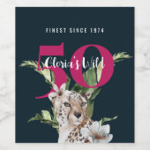 ワイルドジャングルヒョウPink 50誕生日 おもしろい ワインラベル (シングルラベル)