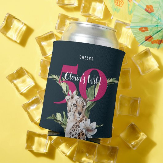 ワイルドジャングルヒョウPink 50誕生日 缶クーラー (インサイチュ 夏)