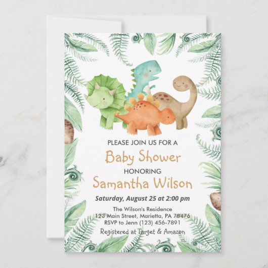 ワイルドジュラシック男の子だ！恐竜の赤ちゃんシャワー 招待状 (正面)