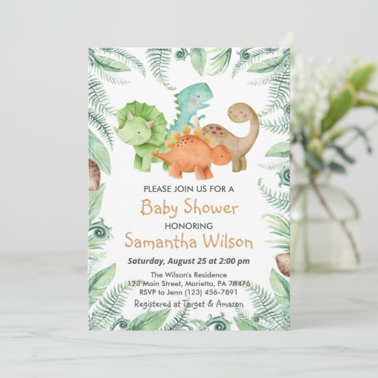 ワイルドジュラシック男の子だ！恐竜の赤ちゃんシャワー 招待状 (スタンド正面)