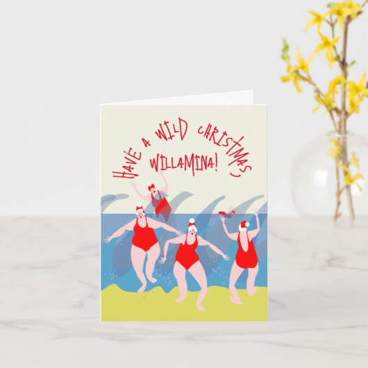 ワイルドスイミングウィメンズクリスマスカード カード (黄色い花)