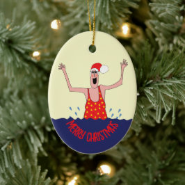 ワイルドスイミングウーマンクリスマス セラミックオーナメント