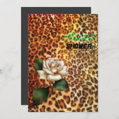 ワイルドステイ レオパード アニマルプリント 白いバラ 招待状 (正面/裏面)