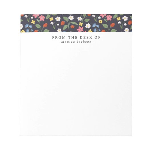 ワイルドストロベリーパターンの机からティアウェイ ノートパッド (正面)