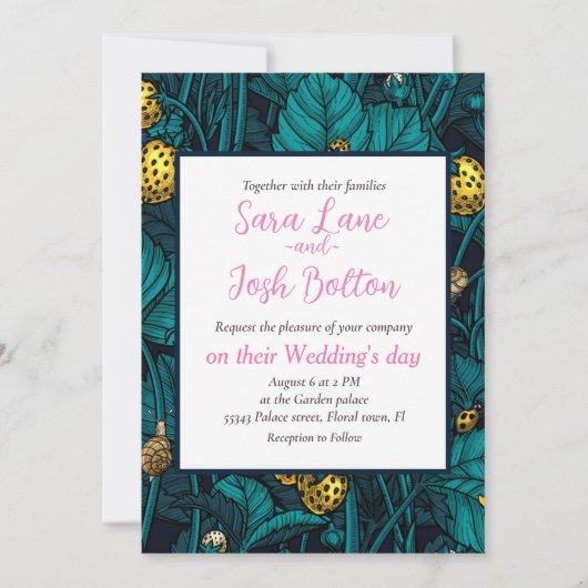 ワイルドストロベリー、黄色と青 招待状 (正面)