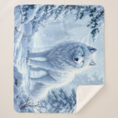 ワイルドスノーウルフ捕食者自然冬の芸術 シェルパブランケット (正面)