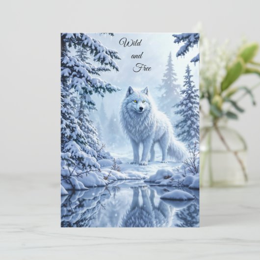 ワイルドスノーウルフ捕食者自然冬の芸術 招待状 (スタンド正面)