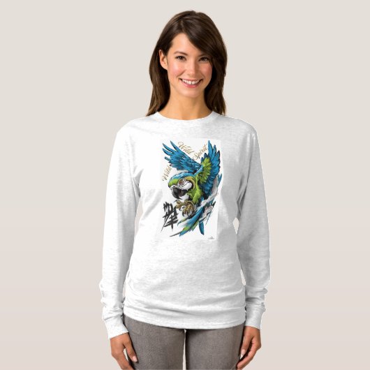 ワイルドスピリット・コンゴウインコ 長袖シャツ Tシャツ (正面フル)